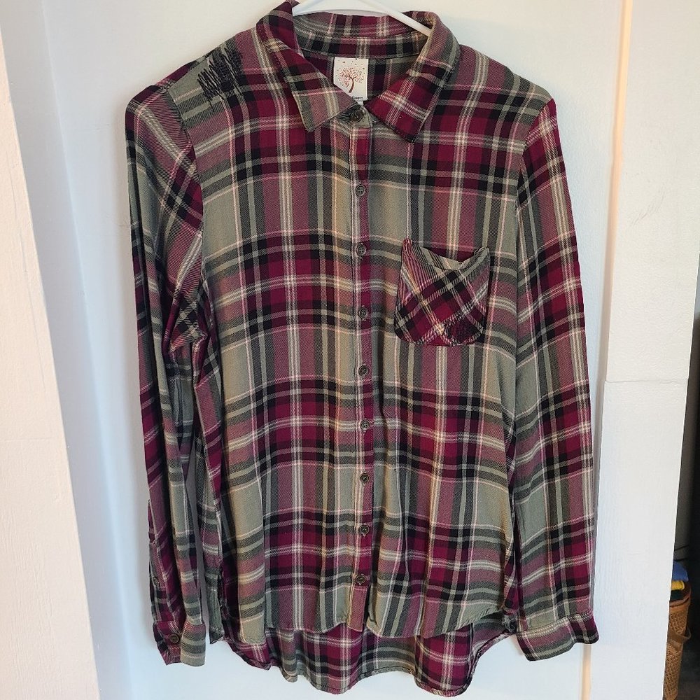Plaid Button-Down Flannel Sage & Maroon